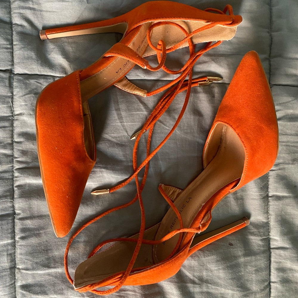 Orange high heel pumps size 7.5